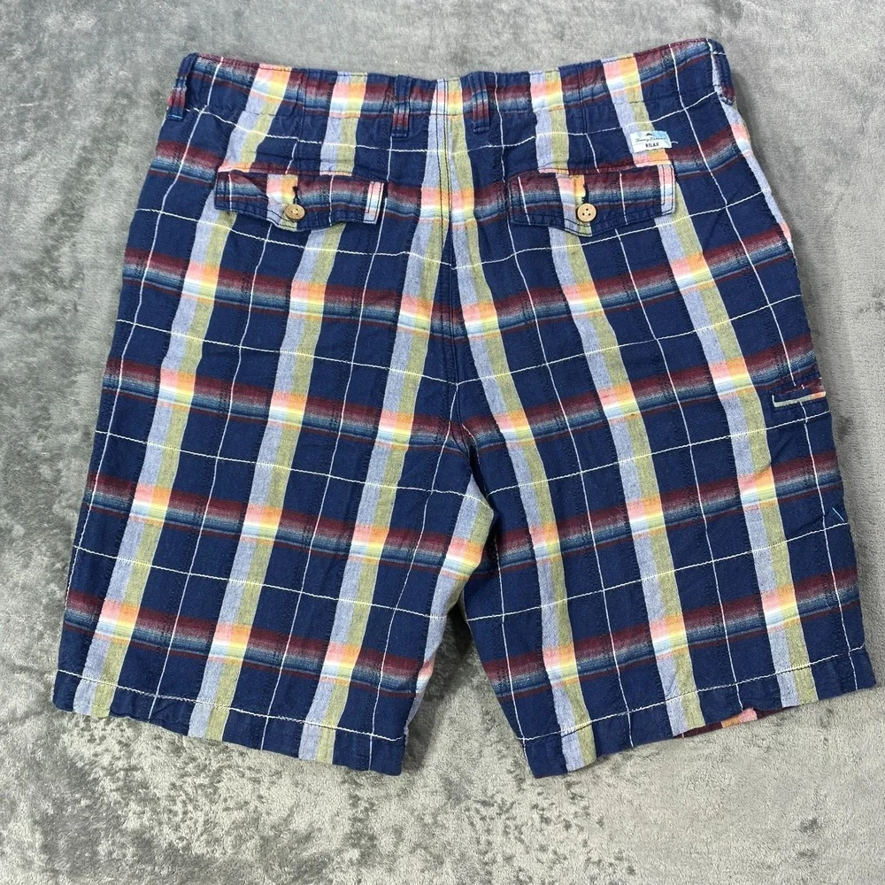 Tommy Bahama Relax Shorts Plaid Seersucker Mens 35  Linen Cotton Beach Coastal